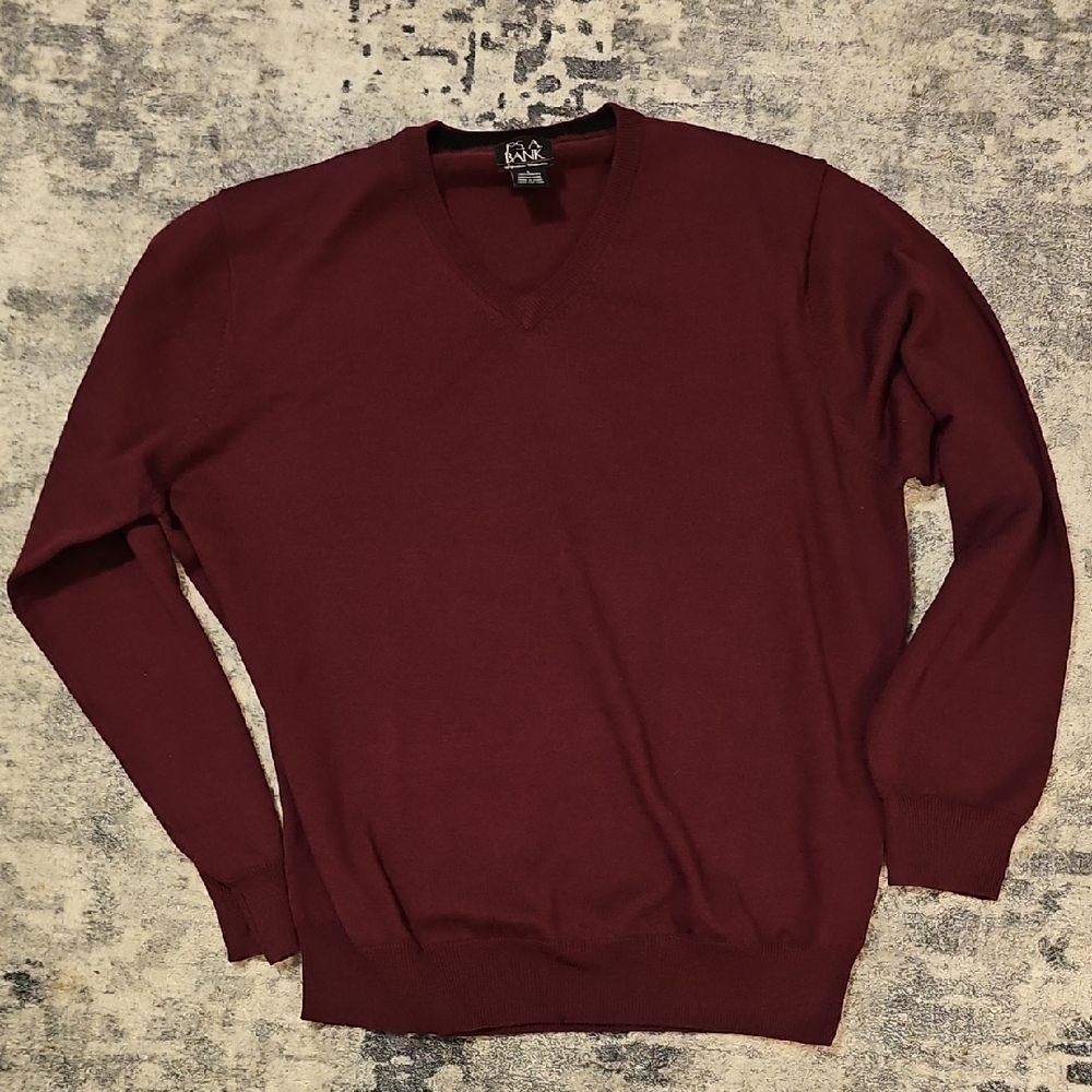 Jos. A. Bank Men's V-Neck Sweater - Deep Burgundy Italian Merino Wool